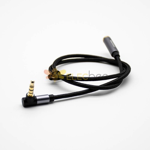 4极耳机插头弯公对直母黑色音频线0.5米-3米
