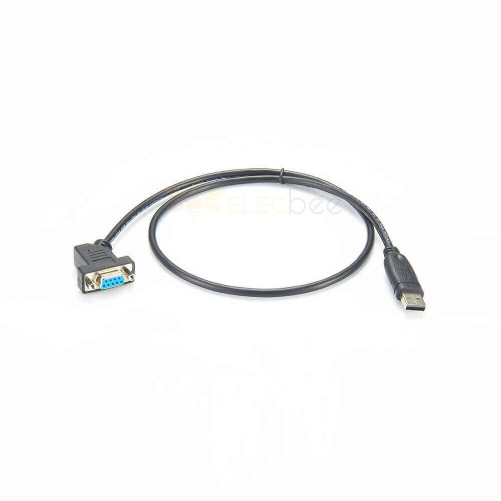 USB 2.0 A型 公头转串行9引脚DB9 RS232 母头 45度转换电缆1米