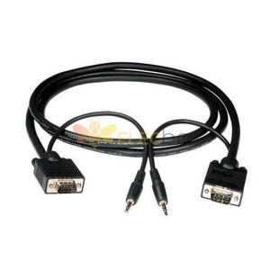 High Quality SVGA cable with stereo audio Standard VGA HD15 Connectors and 3.5mm stereo mini plugs for audio 20pcs