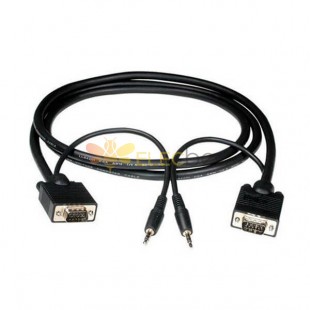High Quality SVGA cable with stereo audio Standard VGA HD15 Connectors and 3.5mm stereo mini plugs for audio