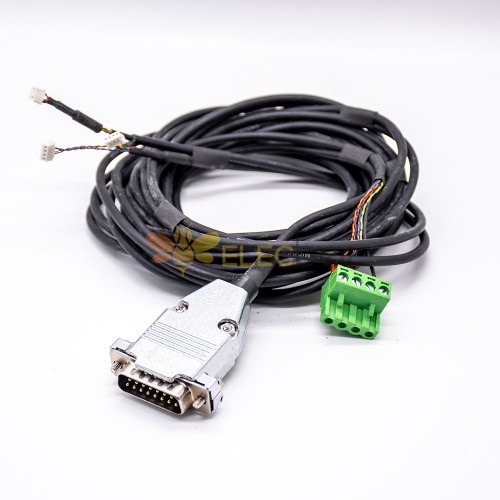 金屬外殼DB15pin轉1個綠色接線盒電纜組件3米