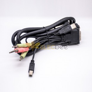 多链路DVI电缆DVI-D18+5针转接USB和音频线1M黑色