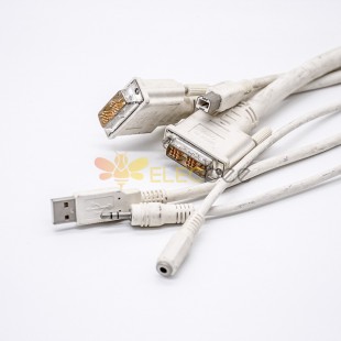多链路DVI电缆DVI-D 18+5针转接USB和音频线1米白色