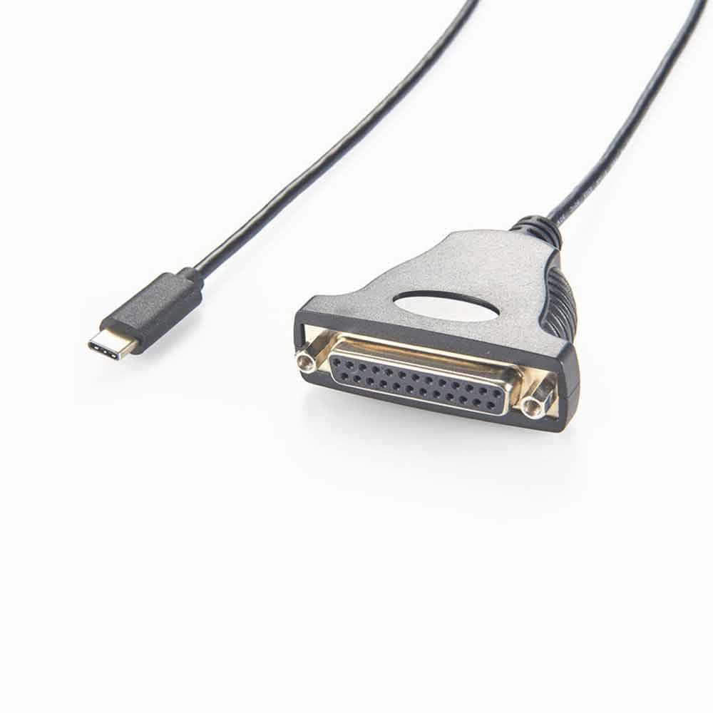USB3.1 C 转并行打印机电缆 D-sub 25芯 直式 母头 Type C  直式 公头