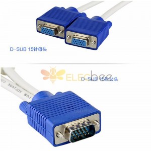 VGA Connector D-Sub 15 Pin 1 Male to Double Female Connector Straight Cable