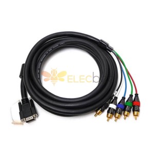 VGA轉RGB / HV RCA連接器電纜,HD15公頭至5 RCA公頭連接器,12英尺長