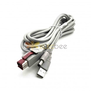 POS終端線 POWERED USB 24V轉USB2.0轉DC5.5 貝吉色PVC外被