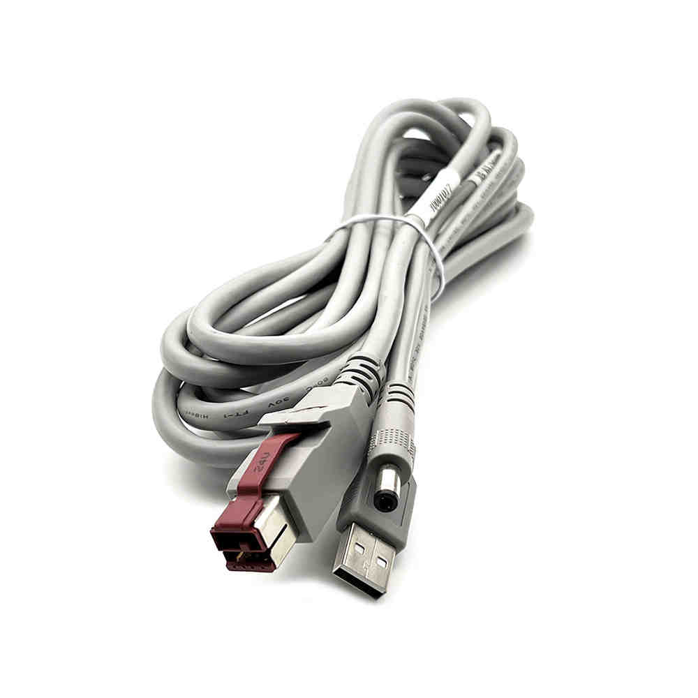 POS 터미널 데이터 케이블 전원 공급 USB 24V - USB2.0 - DC5.5 베이지 PVC 코팅