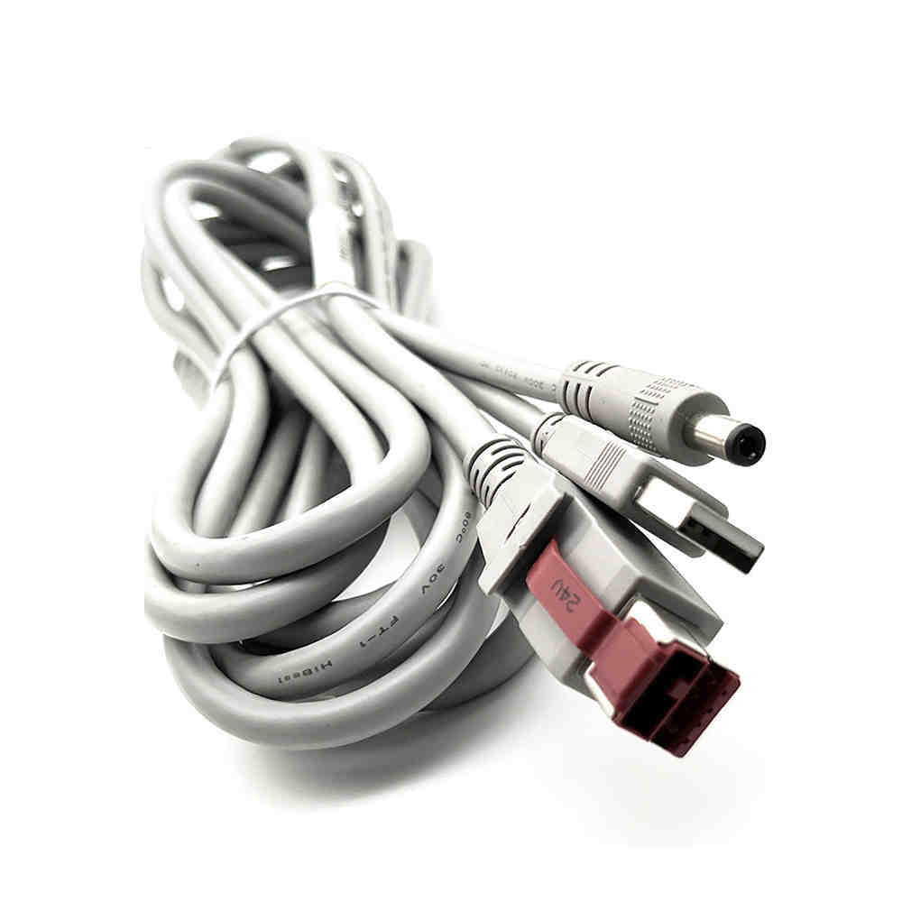 كابل بيانات محطة POS يعمل بالطاقة USB 24V إلى USB2.0 إلى DC5.5 طلاء PVC بيج
