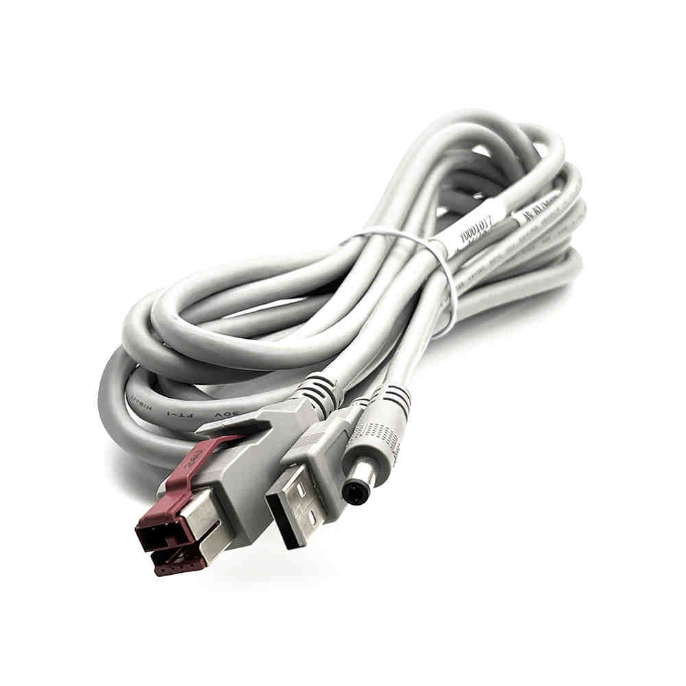 POS Terminal Data Cable POWERED USB 24V to USB2.0 to DC5.5 Beige PVC Coating