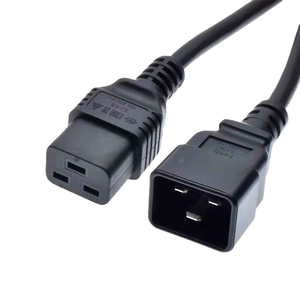 Cable con conector de orificio horizontal C19 a C20 de 16 A, apto para servidores UPC y conectores C19 estándar