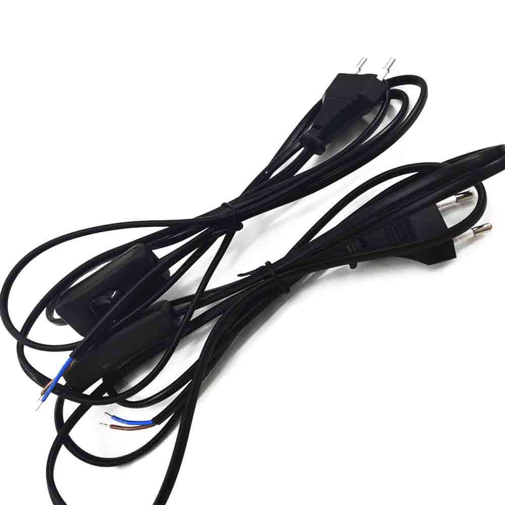 European Standard 2 pin 0.5² 2.5A Straight-Head Power Plug and Switch Cord - 303 Switch Power Cord