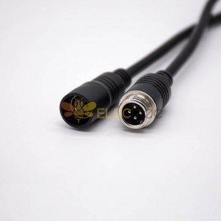 Circular MINI DIN Connector 4 Pin Straight Female To GX12 Male 4 Pin Black Injection Cable 1M