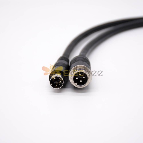 Connecteur électrique MINI prise DIN 6 broches vers GX12 câble d\'injection mâle droit 4 broches 22AWG PVC 300mm