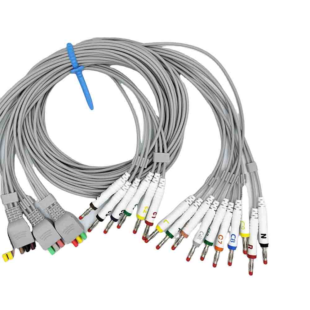 10 проводов для отведений ЭКГ, кабель «банан»