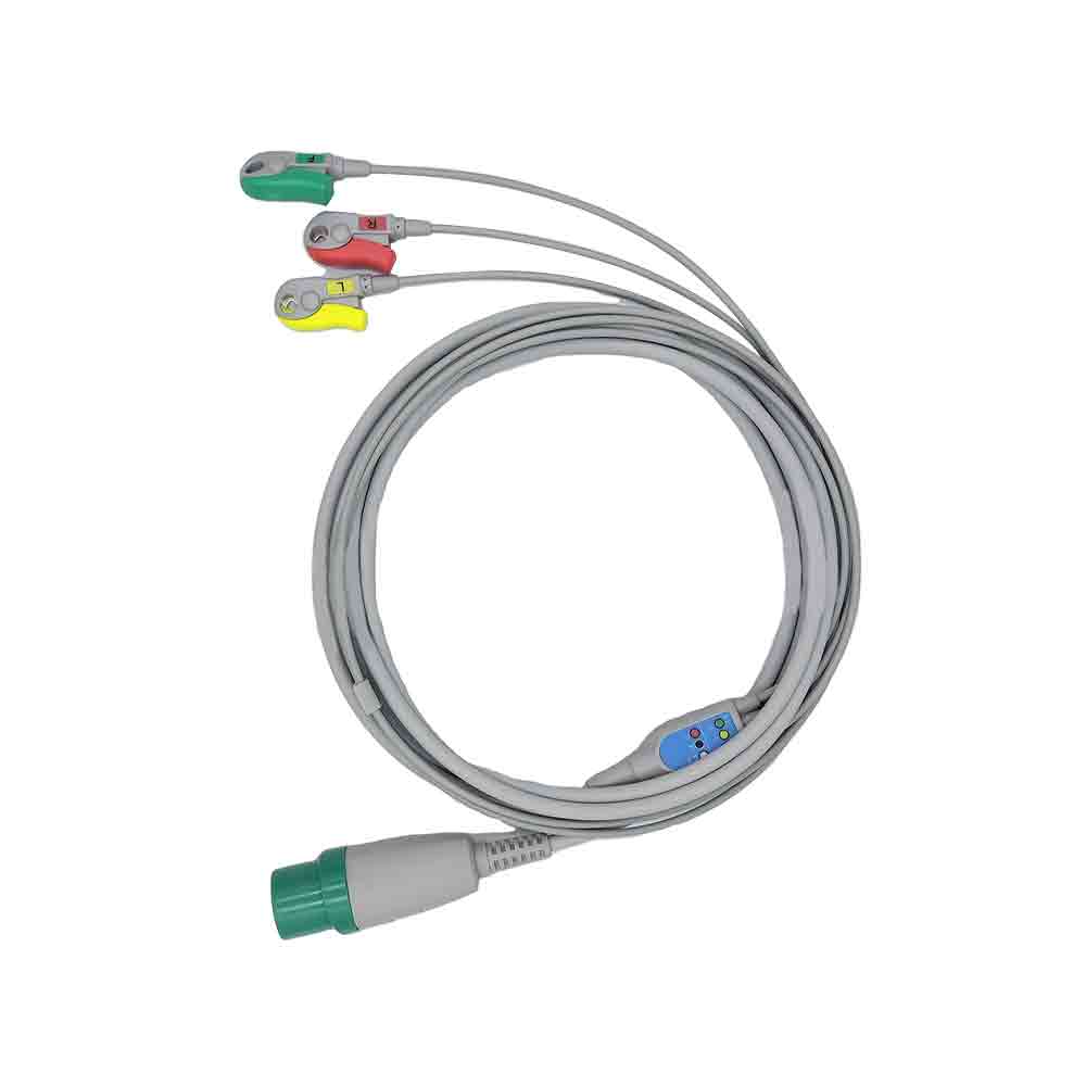 11-контактный цельный кабель ЭКГ с 3-контактным зажимом, совместимый с Nihon Kohden