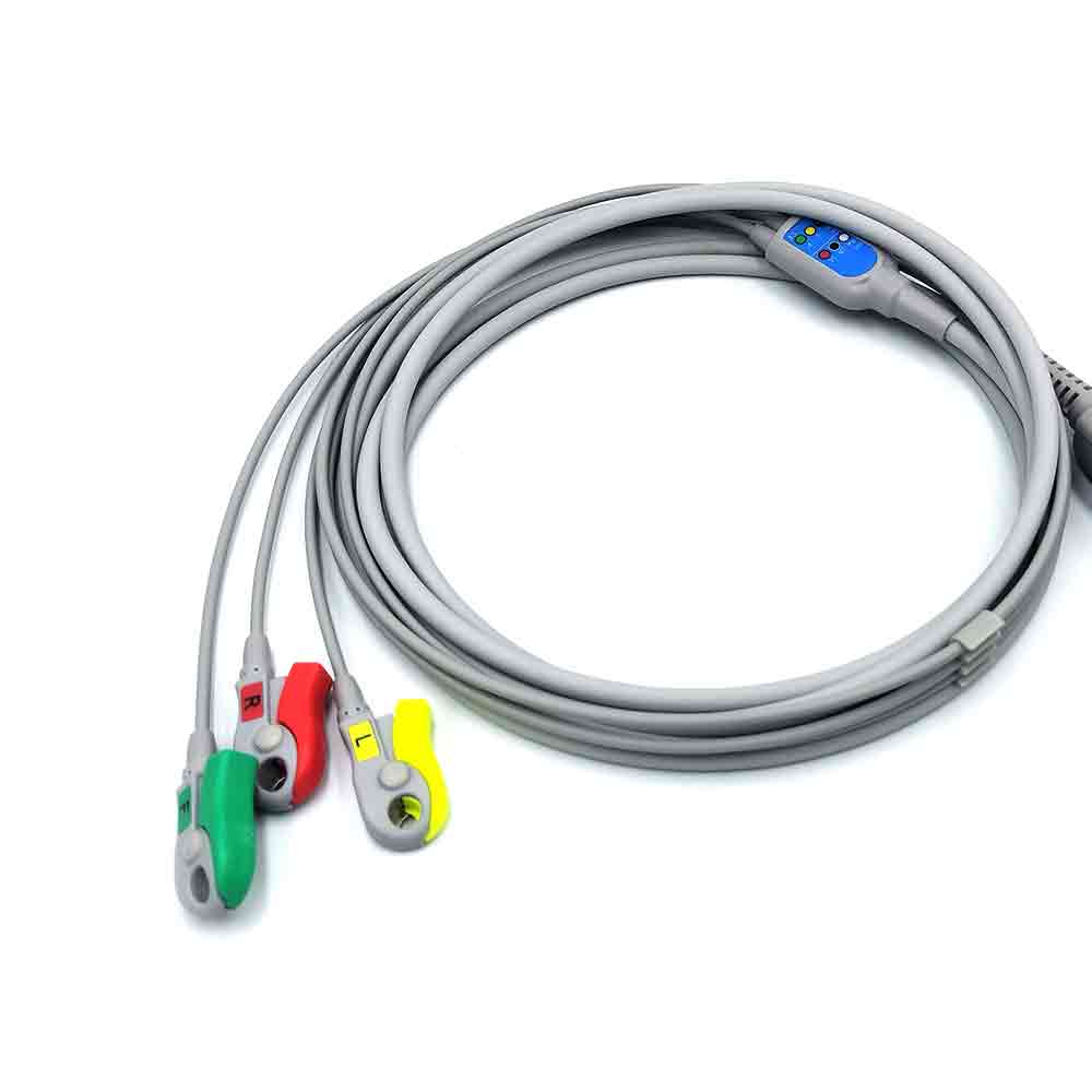 11-контактный цельный кабель ЭКГ с 3-контактным зажимом, совместимый с Nihon Kohden