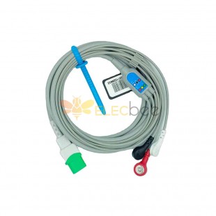 12-poliges einteiliges 3-Kabel für EKG-AHA-Snap-EKG-Kabel, kompatibel mit DATASC OPE