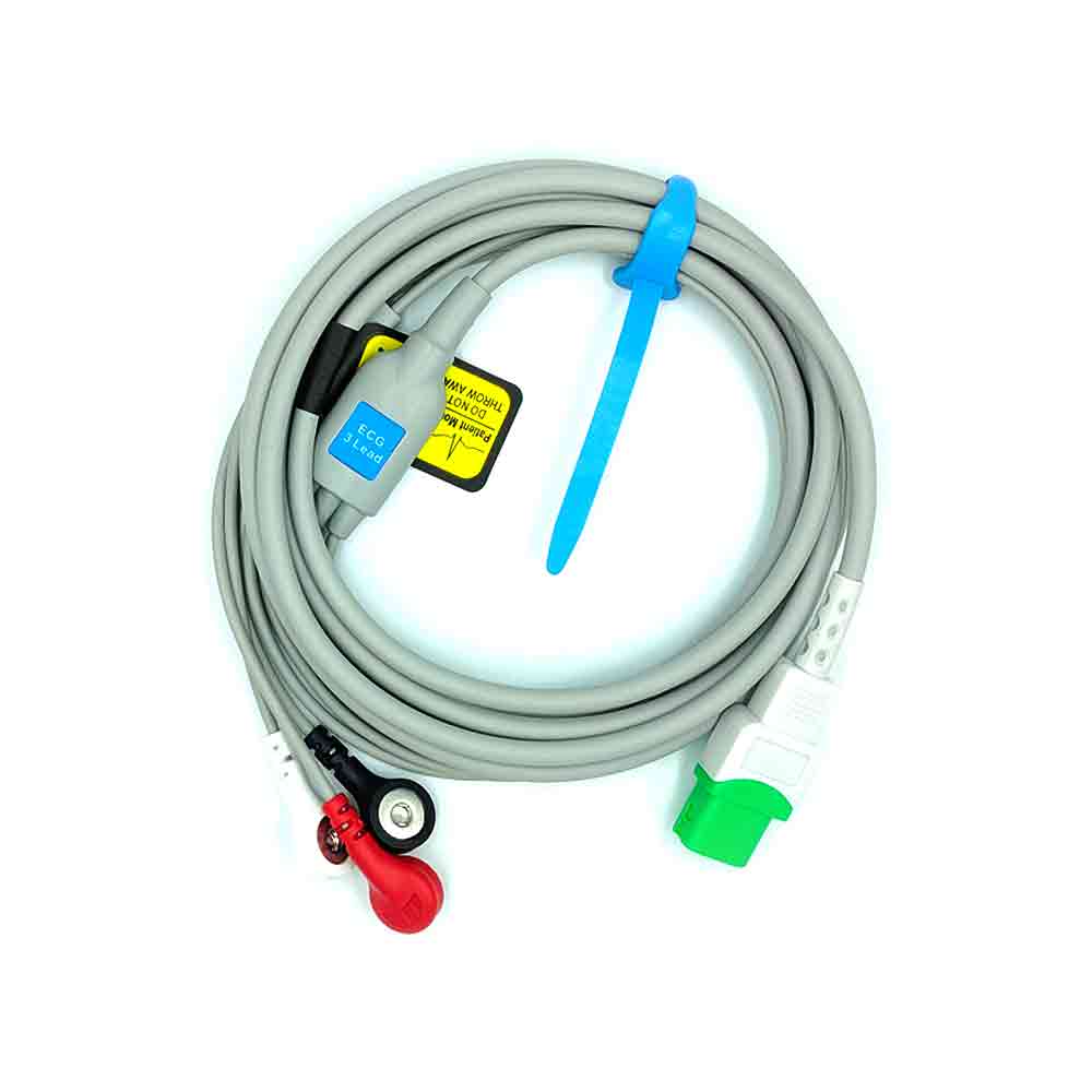 12-poliges, einteiliges 3-adriges Snap-EKG-Kabel, AHA-kompatibel mit FUKUDA