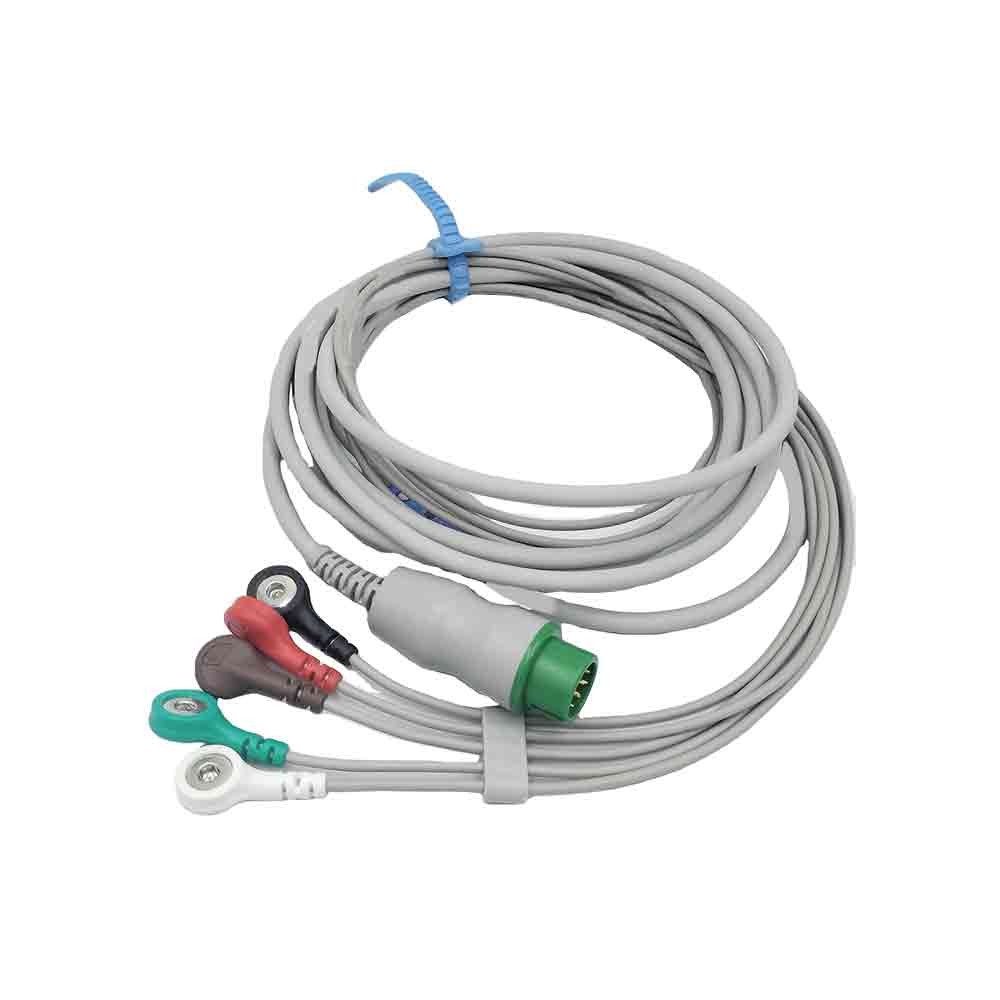 12-poliges einteiliges EKG-Kabel mit 5 Ableitungen und Klemmen