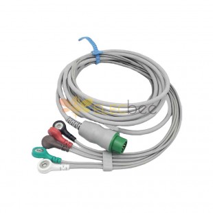 12-poliges einteiliges EKG-Kabel mit 5 Ableitungen und Klemmen