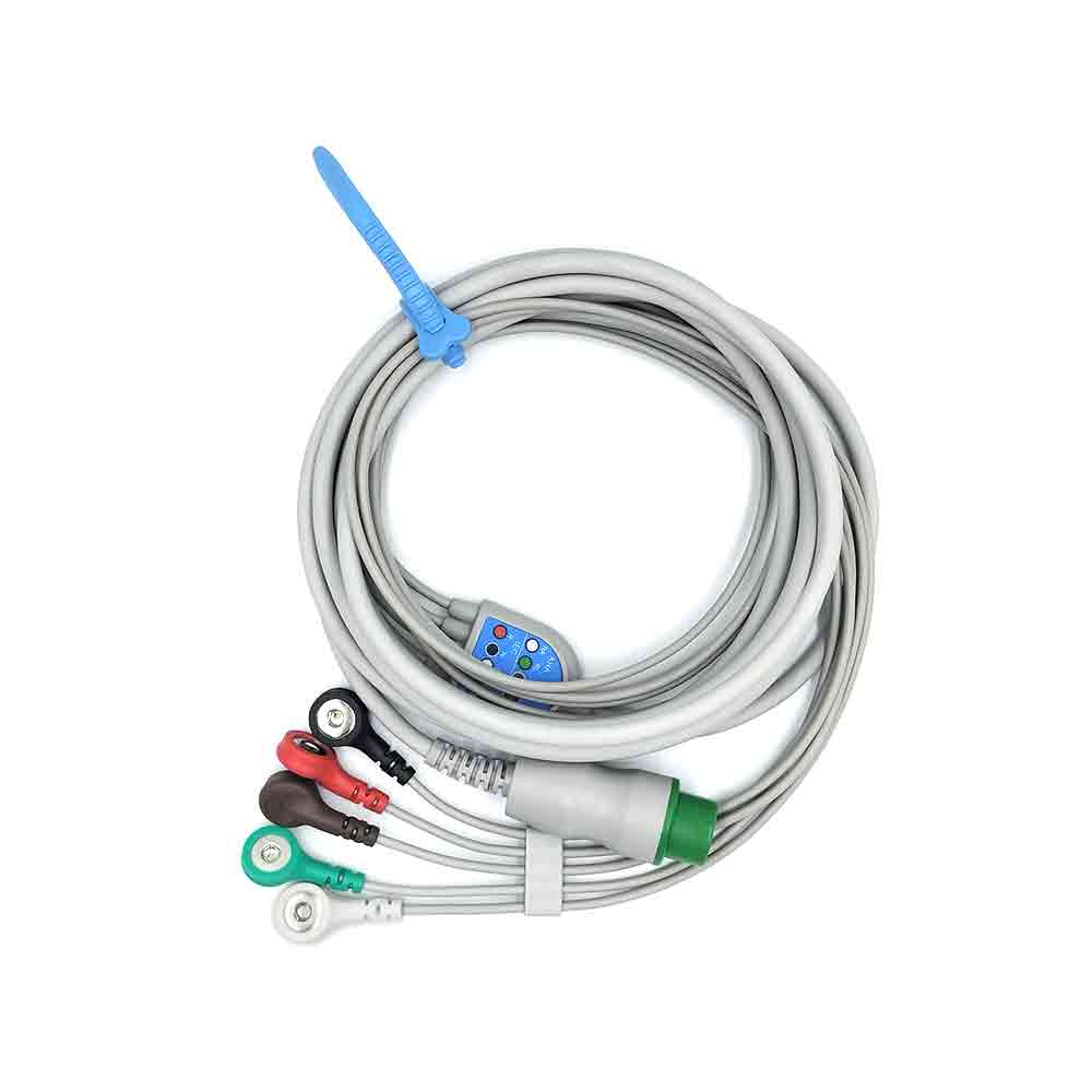 EKG geçmeli EKG Kablosu için 12 Pin Tek Parça 5 Uçlu IEC