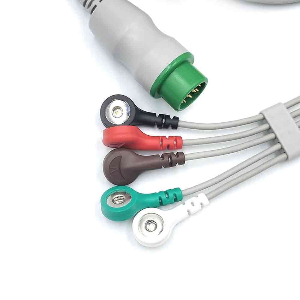12-poliges einteiliges 5-Kabel für EKG-Schnell-EKG-Kabel IEC