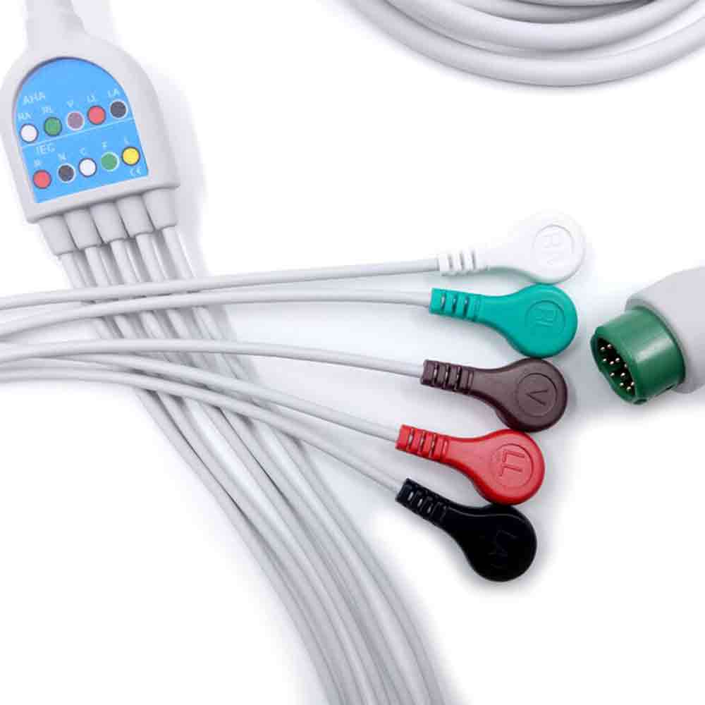 12-контактный цельный 5-проводной кабель для ЭКГ Mindray Snap