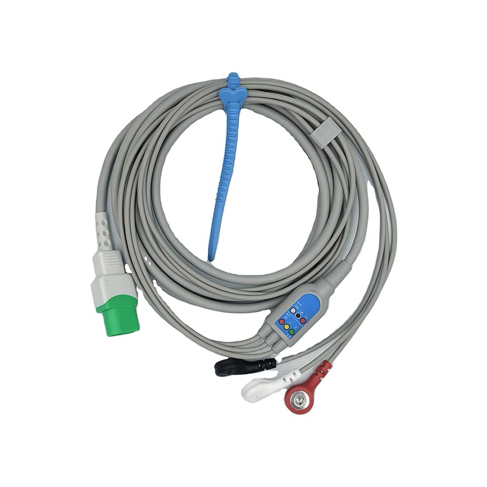 Compatible Datascope 12 PIN  ecg cable 3-leads snap AHA