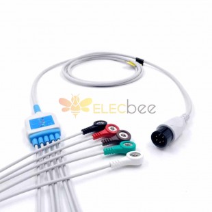 Compatible Mindray 6PIN  Ecg cable 5-leads snap AHA