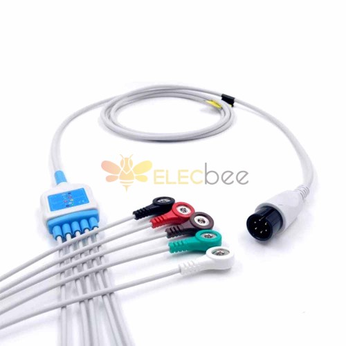 Compatible Mindray 6PIN  Ecg cable 5-leads snap AHA