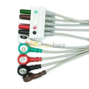 Kompatibles einteiliges 5-adriges AHA-Ableitungs-EKG-Kabel mit Schnappknopf für Nihon Kohden
