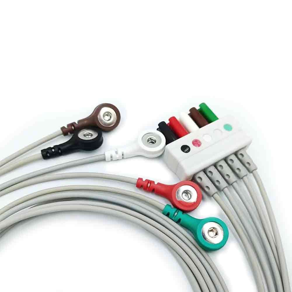 Совместимый цельный 5-проводной кабель AHA для ЭКГ с защелкой для Nihon Kohden