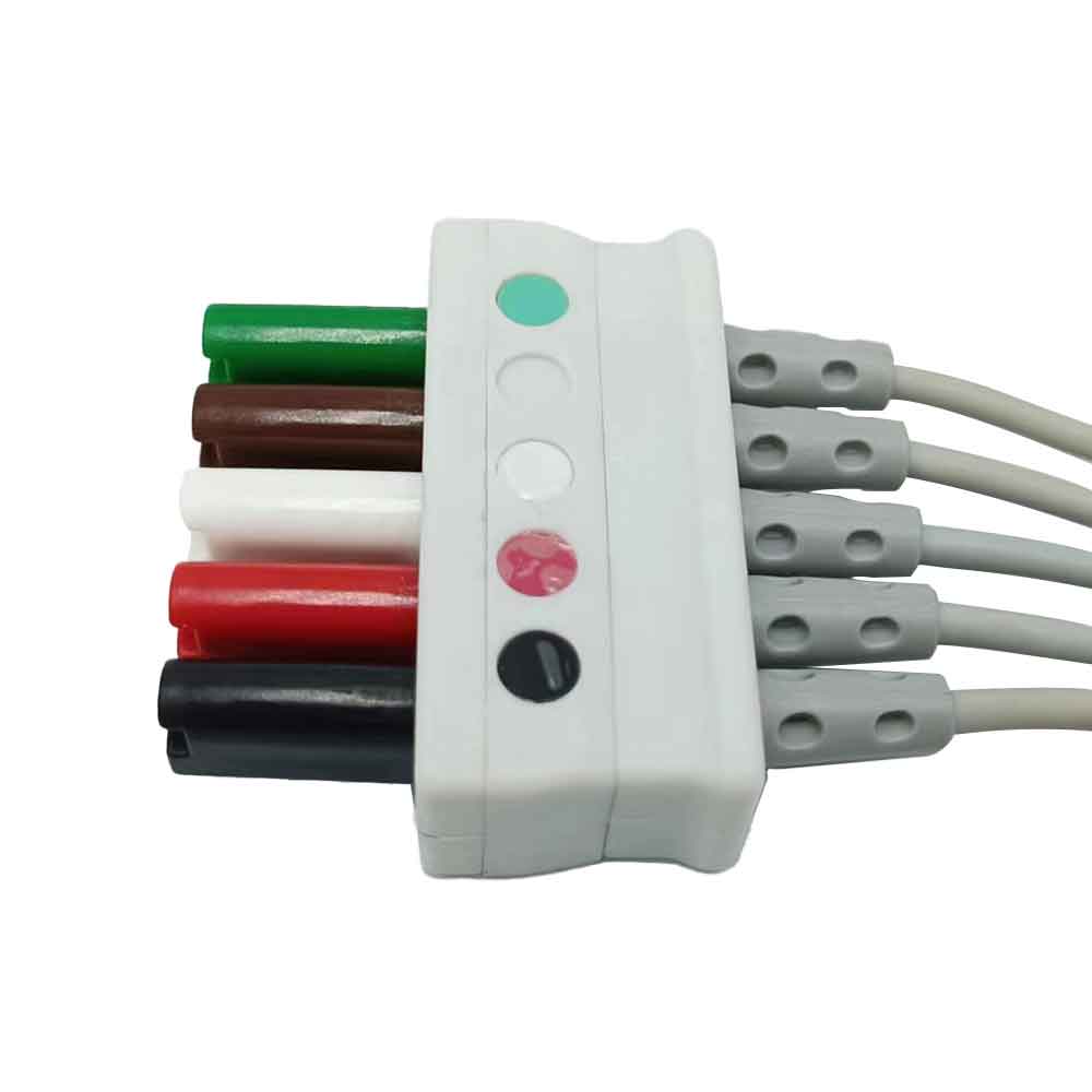 Nihon Kohden için Uyumlu Tek Parça 5 Kurşun AHA Leadwire EKG Kablosu Snap Düğmesi