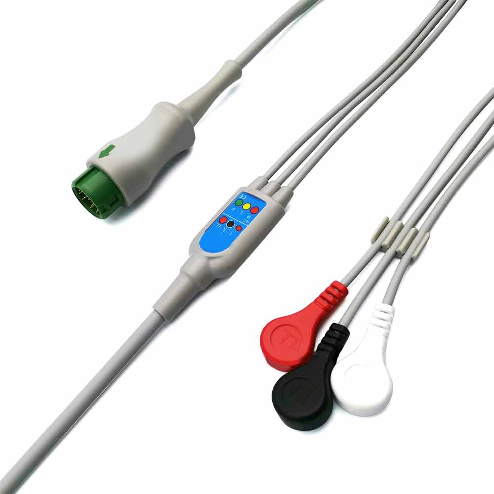 Compatible12 pin 3 lead mindray ecg cable leadwire snap button