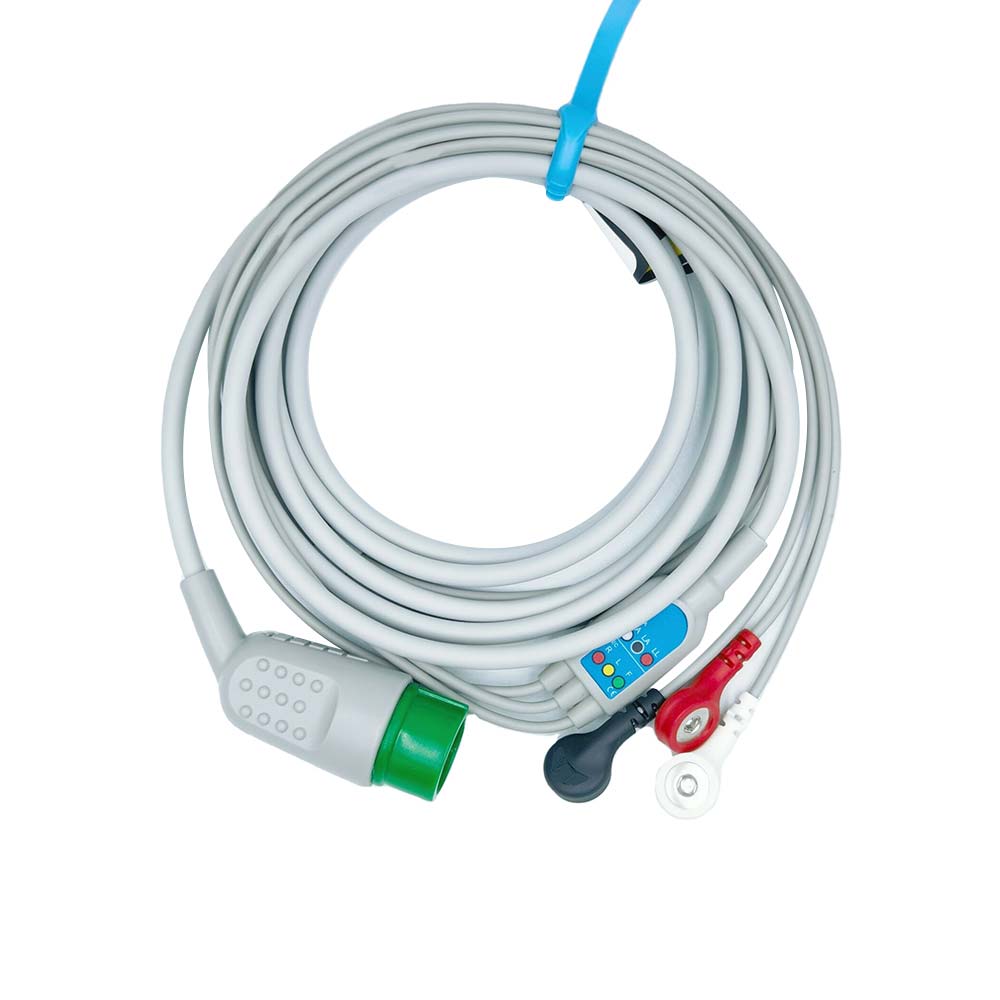 ecg cable leadwire 12 pin 3 lead snap button Compatible Biolight M7000,M8500,M9500