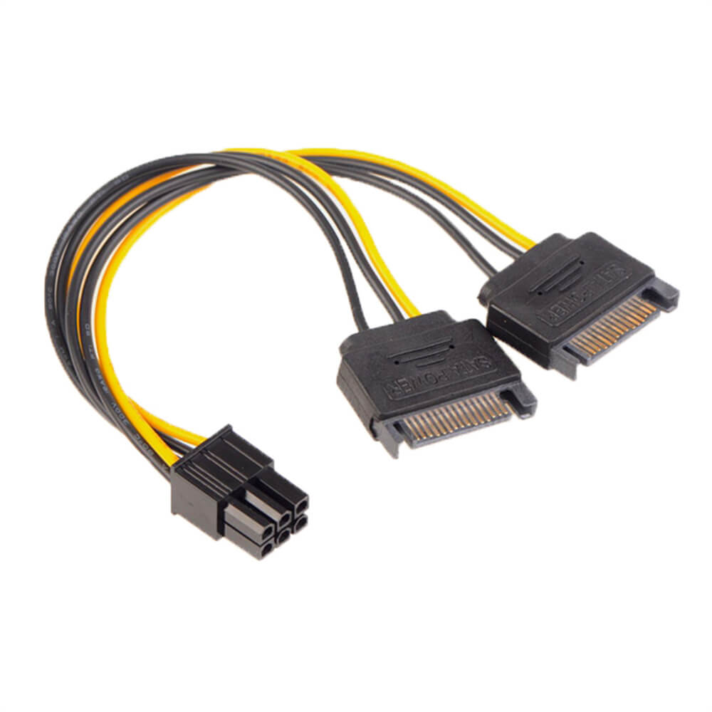 Высококачественный кабель питания с двумя разъемами SATA и 6-контактным разъемом для графического процессора — идеально подходит для видеокарт и жестких дисков, 20 см