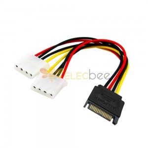 SATA To IDE Power Cable 15 Pin SATA Male To 2 IDE Splitter Female Power Cable For Computer Hard Disk 0.15m