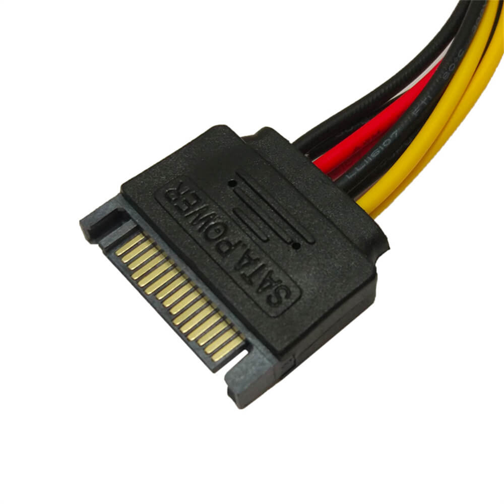 SATA-zu-IDE-Stromkabel, 15-poliger SATA-Stecker auf 2 IDE-Splitter-Buchsen, Stromkabel für Computer-Festplatte, 0,15 m