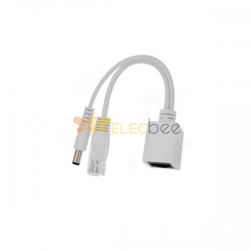 1 bis 2 RJ45 Buchse zu Stecker DC-Steckverbinder Power Over Ethernet POE Adapter Weiß 10CM Kabel