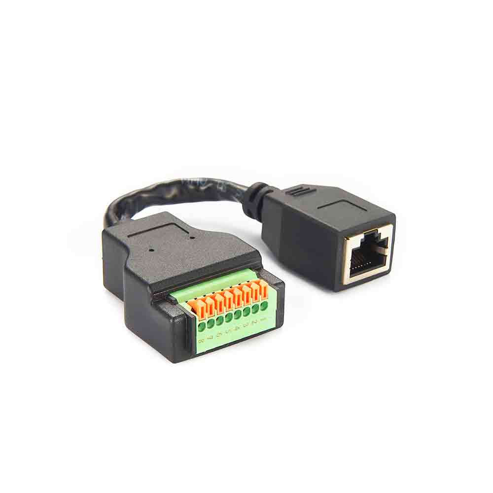 Conector Ethernet RJ45 a terminal adaptador de bloque de terminales de resorte recto a RJ45, hembra recta