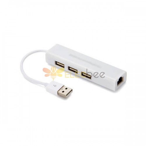 RJ45 to USB Connector Cable 10/100Mbps Ethernet 3-USB 2.0 Ports HUB Adapter White