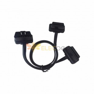 0.3 Meter OBD 16 Pin Male to 2 x Female Cable Right Angle Connector OBD Extension Line