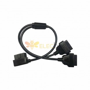 0.3 Meter OBD2 R/A Male to Dual Female Y-Splitter Extension Cable Suitable for Toyota and Nissan Vehicles, 16-Pin OD7.0 Circular