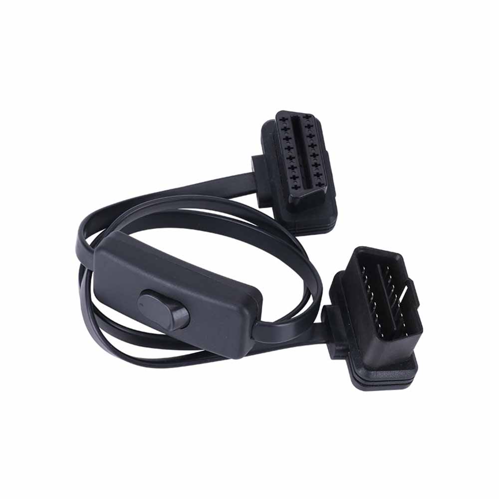 30CM OBD2 Bent Male to R/A Female 16-Pin Extension Cable with Switch ELM327 Bluetooth GPS