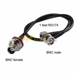 20 peças de cabos BNC RG174 30CM com BNC fêmea à prova d\'água para BNC macho angular