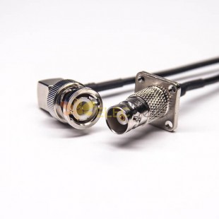 BNC to BNC Cable 50 Ohm Coaxial Female 4 Hole Flange to Male Right Angled for RG174 Cable