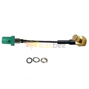 Cable Assembly Fakra E Code Green Straight Male Threaded to MCX Male Plug Right Angle Vehicle Extension 10cm 1.13 Cable