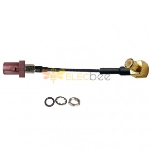 Cable Assembly Fakra F Brown Straight Male Threaded to MCX Male Plug Right Angle Vehicle Extension 10cm 1.13 Cable