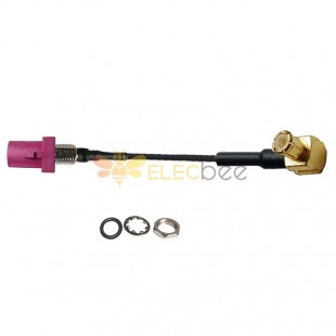 Cable Assembly Fakra H Pink Threaded Straight Male to MCX Male Plug Right Angle Vehicle Extension 10cm 1.13 Cable